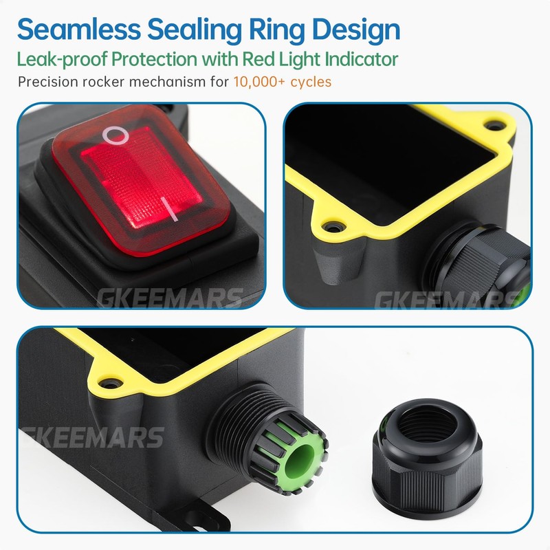 GKEEMARS Inline Cord Waterproof Switch with Red Light Rocker Button,