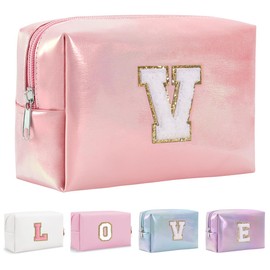 Bhyzdi Birthday Gifts for Women Wife, Travel Makeup Bag Chenille Letter Pouch Cosmetic Bag, Makeup Travel Organizer, Monogrammed Bridesmaid Gifts for Women, Cute Stuff for Teen Girls