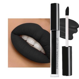 Lápiz Labial Negro, Maquillaje Retro Brillo de Labios de Larga Duración, Black Pintalabios Mate Líquido Muy Pigmentadas para Fiestas, Máscaras, Halloween (Negro, m)