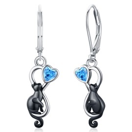 Sterling Silver Cat Earrings Cat Dangle Earrings for Cat Lovers Cat Jewelry for Women Cat People Gifts for Women