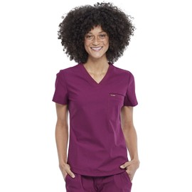 Cherokee Form Women Scrubs Top Tuckable V-Neck CK819, XXS, Wine