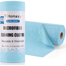 Homaxy Microfiber Cleaning Cloth Roll, 40 Pack Reusable Tear Away Towels, 11.8" x 11.8", Ultra Absorbent and Lint Free Cleaning Rags Towels for Car, House, Kitchen, Aqua