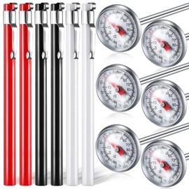 Xuhal 6 Pcs Stainless Steel Kitchen Thermometer with 5 Inch Long Stem 1 Inch Dial Thermometer Milk Frothing Food for Oven Probe Meat Grill BBQ Cooking Chocolate Water(Black, Red, White)