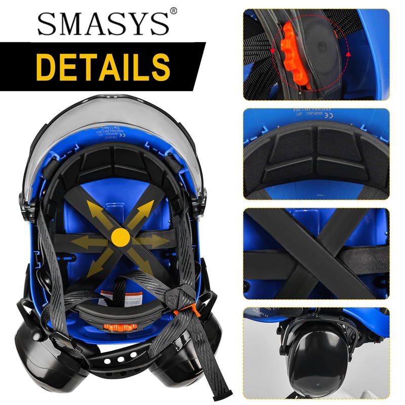 SMASYS Safety Hard Hat ABS Helmet Adjustable with Visor 6-Point