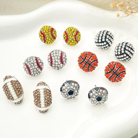 Classic Rhinestone Baseball Basketball Rugby Stud Earrings Cubic Zirconia Motion Stud Earrings Hypoallergenic Round Stud Earrings Sports Fans Players Sports Lover Jewelry for Women Men (Basketball)