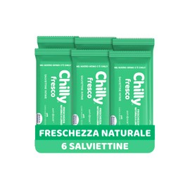 Chilly Salviettine Delicate, Salviette per l'Igiene Intima, Azione Delicata, Tessuto 100 % Biodegradabile, Ottimi Fuori Casa, PH 5 Delicato, Clinicamente Testato, Confezione da 6 Pezzi