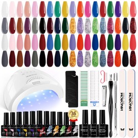Morovan Gel Nail Polish Kit with UV Light: 36 Colors Gel Nail Polish Set with Pure Gillter Gel Polish Soak Off Gel Nail Kit Contain Base & Top Coat Nail Polish Starter Kit