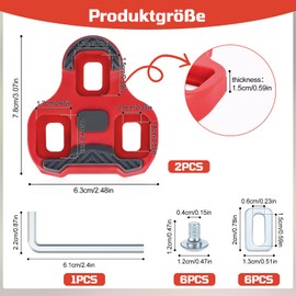 Compatible with Look Keo Bike Pedals 3-Hole Grip Blade 2 Max Carbon Classic Cleats, Bicycle Shoe Board Compatible, Grey MTB Pedal Plates Road Cleats Bicycle Accessories Set (Red 9°)