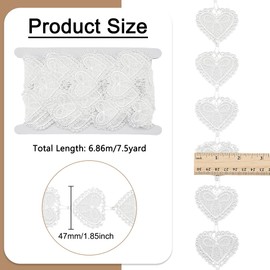 FINGERINSPIRE 7.5 Yards/6.86M Heart Applique Lace Trim in White, Polyester Material, Perfect for Wedding & Romantic Occasions, 47mm Wide, Heart Shaped Embroidered Bow Lace Edge Trim