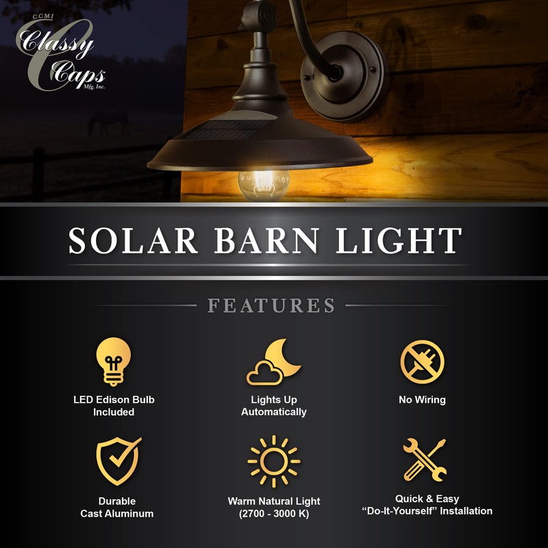 Classy Caps SBL738 Outdoor Dark Bronze Solar Powered Barn Light,