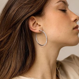 MOTOTOLE Sterling Silver Hoop Earrings for Women, Large Gold Hoop Earrings for Women, Lightweight Large Hoop Earrings for Women (30/40/50/60mm), Sterling Silver, No Gemstone