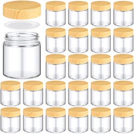 Norme 12 Pcs Glass Jars with Lids Empty Small Glass Containers and Inner Liners Reusable Cosmetic Jars Round Airtight Bottles with Plastic Woodgrain Lids for Travel (4oz)