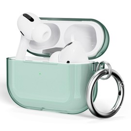 ULAK Compatible with Airpods Pro Case Clear, Designed Protective Cover Soft TPU Transparent Shockproof Case Accessories with Keychain for Airpods Pro 2019 [Front Led Visible]，Pine Green