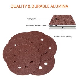 Meccion 125 mm Sandpaper Pack of 50 Velcro Sanding Discs Sanding Sheets Grit 1200 8 Holes Round for Random Orbital Sander