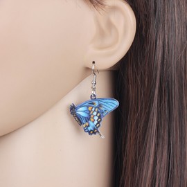 Bonsny Drop Dangle Big Morpho Menelaus Butterfly Earrings Fashion Insect Jewelry For Women (Navy)