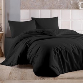 Ray Bedding 4Pcs Duvet Cover Bed Set 400 TC 100% Egyptian Cotton Duvet Cover & Deep Fitted Sheet Bedding Set with Pillow Cases 2 Pack | Complete Duvet Cover Set (Black, Single)