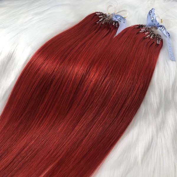 GOOFIT 22" Double Ring Pearl Micro Ring Human Hair Extensions Red