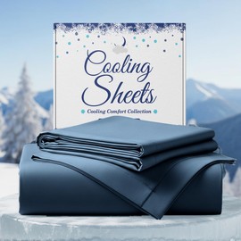 SLEEPHORIA 4 PC Cooling Sheets Queen Size Bed Set - Temperature Regulating Bedding for Hot Sleepers - Deep Pocket Cooling Bed Sheets Queen for Night Sweats and All-Night Cool Comfort (Navy Blue)