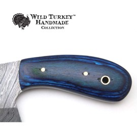Wild Turkey Handmade Damascus Steel Collection 7" Fixed Blade Chef Cleaver Hatchet w/Leather Sheath (Color Wood)