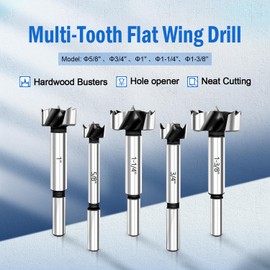 5pc Forstner Drill Bits, Made of Carbon Steel Forstner Bit for Wood,Wood Drilling Hole Saw, Woodworking Hinge Cutter Tool for Wood Plywood Plastic with Storage Case(5/8" 3/4" 1" 1-1/4" 1-3/8")