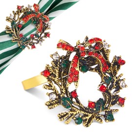 Halatool Set of 6 Christmas Napkin Rings Delicate Wreath Napkin Holder for Christmas Thanksgiving Holiday Party Table Decoration