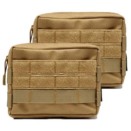 HOANAN Molle Pouches, Tactical Admin Pouch Compact EDC Utility Gadget Gear Pouch Military Carry Accessory Belt Hanging Waist Bag (2 Pack-tan-7"(L) * 5.1"(H))