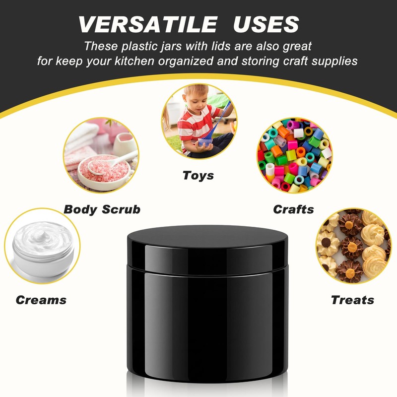24 Pack 12 oz Black Plastic Jars with Black Lids,