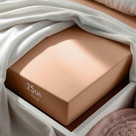 Aspire Homeware Double Fitted Sheet - 25 cm Deep Hotel Quality (Peach) Bed Sheets - Soft & Breathable Fitted Bed Sheets Double - Anti-Wrinkle Easy Care Fitted Sheets