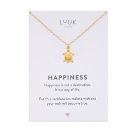 LUUK LIFESTYLE Filigree Necklaces with Pendant and Card with Happiness Saying, Timeless Design and Modern Motifs, in Silver, Gold and Rose Gold, Stainless Steel