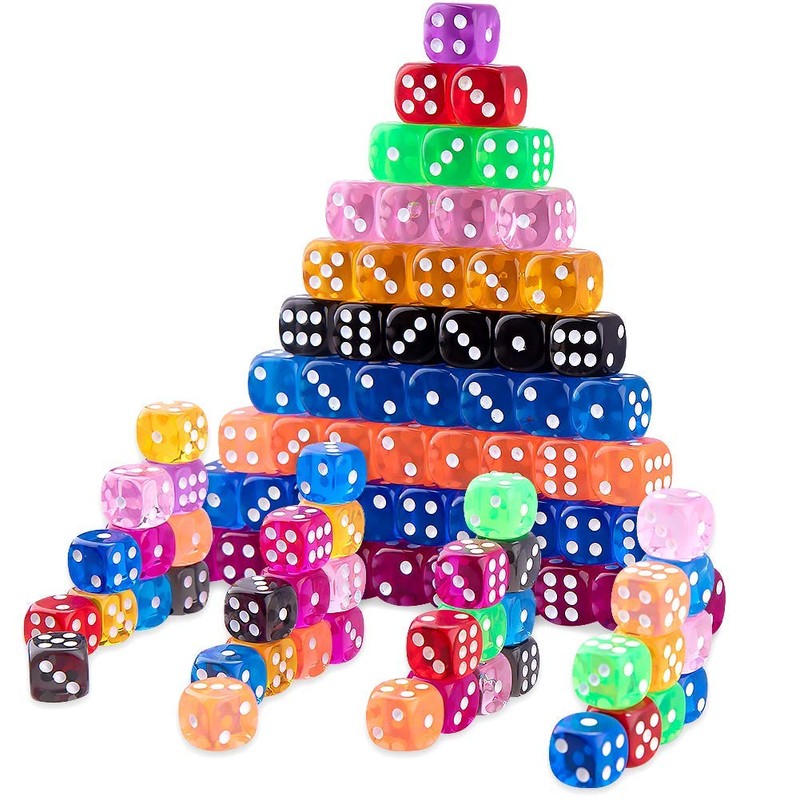100 Pieces Six-Sided Dice Set, Colours Dice Set, Dice Games,