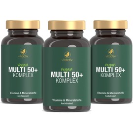 Vitactiv Natural Nutrition MULTI 50 plus in a pack of 3, vitamins, minerals and trace elements, high dose vitamin B, C, E, K and D in just one capsule (180 capsules)
