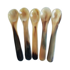 DUEBEL Set of 5 Naturally Handcrafted Buffalo Horn Spoons, 5.6" x 1.1" Dinner Ware Serving Spoon (Light Color)
