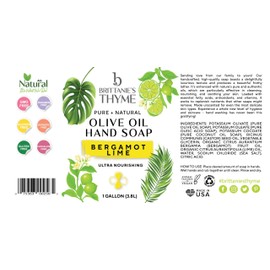 Brittanie's Bergamot Lime Pure Castile Olive Oil Liquid Soap 1 Gallon (128oz) | Face, Body Wash, Dishes, Pets & Laundry | Natural Vegan Sulfate Free, Moisturizing & Refill-Friendly