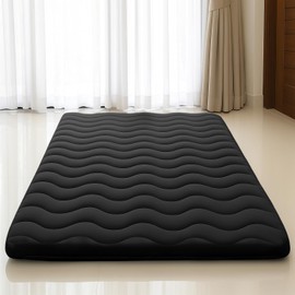 Japanese Floor Mattress, 100% High Density Comfortable Foam, 4" Thicken Foldable Mattress Tatami Mat Sleeping Pad, Ideal for Comfort and Support, Kids Floor Lounger Camping Bed Sofa, Black, Queen
