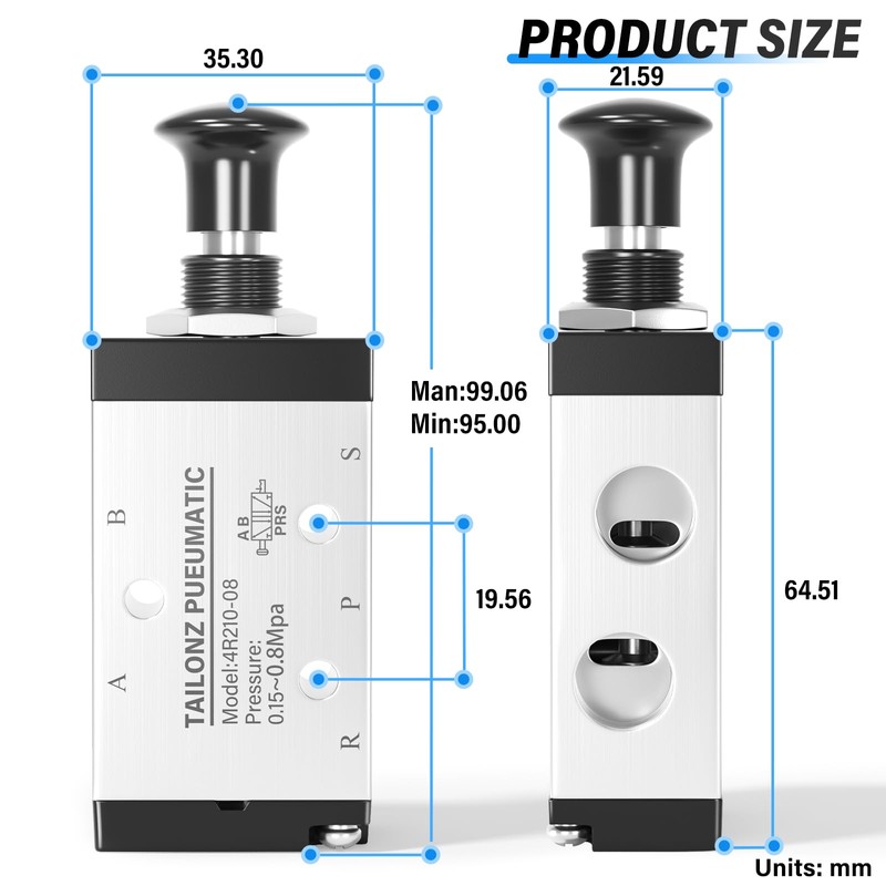 TAILONZ PNEUMATIC 1/4" BSP 5 Way 2 Postion Air Hand