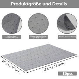 LANZLC Universal Oil Absorbing Wipes, Oil Binding Mat, 30 Pieces, Oil Care Mat, Suction Mat for Oil Drops, Oil Absorbing Upholstery/Mats for Workshop, Garage, Water-based Spills, Oil 25 x 33 cm