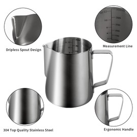 NEUEFAMI 12oz 350ml Milk Frothing Pitcher Milk Coffee Cappuccino Latte Art Stainless Steel with Latte Art Pen Milk Frother Jug