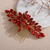 Teyglen Red Crystal Headpiece Bride Wedding Rhinestone Hair Comb Sparkly