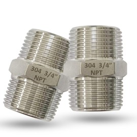 2pcs 3/4" Male X 3/4" Male Pipe Hex Nipple, 304 Stainless Steel MNPT Threaded Short Equal Connector, Heavy Duty Straight Male Pipe Fitting Nipple Adapter (3/4",2pcs)