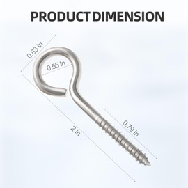 OUSCHR 2 Inches Screw Eyes, Heavy Duty Screw Eye Hooks Screw Eye Bolts for Hanging Indoor & Outdoor Use, Self Tapping Eyelet Screws for Woods Securing Cable Wires, 304 Stainless Steel, 20 PCS