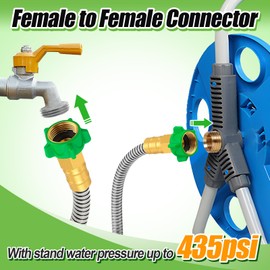 Female to Female Leader Hose for Hoses Reel, 15ft Metal Leakproof Short Garden Hose Connector, Heavy Duty 304 Stainless Steel Flexible Water Pipe for Outdoor Garden Watering Car Pet Cleaning