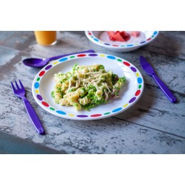 Harfield Children's Rainbow Pebbles Dinner Set (Blue) Plate, Bowl, Tumbler & Cutlery Reusable Virtually Unbreakable Polycarbonate Plastic