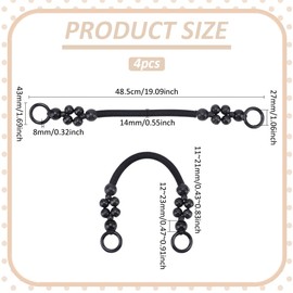 PH PandaHall 4pcs Wooden Beaded Purse Handles, Nylon Rope Purse Straps Replacement Bag Handles U-Shape Purses Handle for Bag Making Shoulder Bag Handbag DIY Crochet Bag, Black, 48.5cm