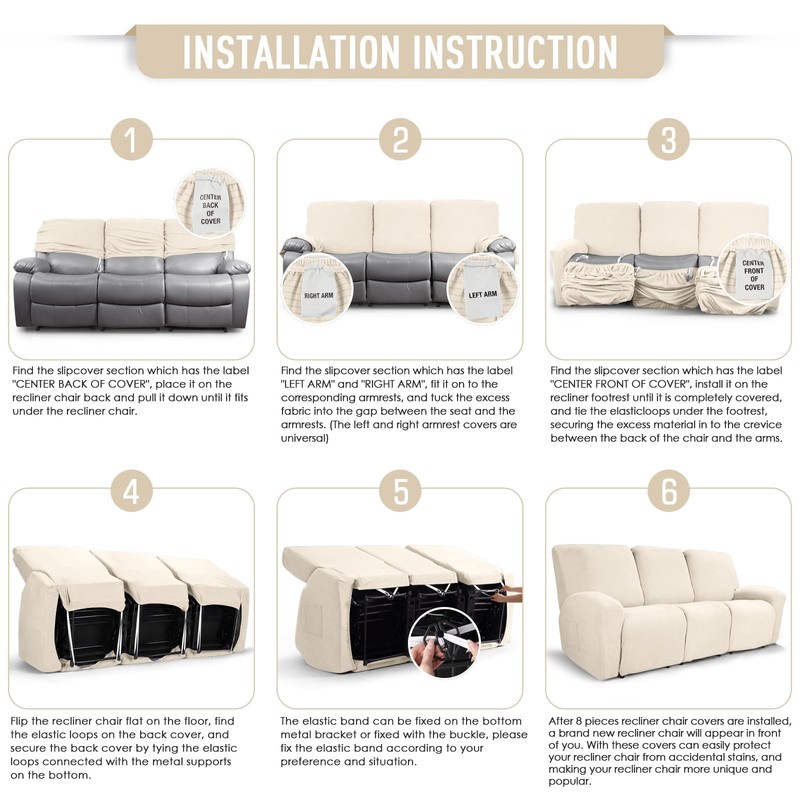 TAOCOCO Recliner Sofa Covers 8-Pieces Stretch Large Couch Covers for