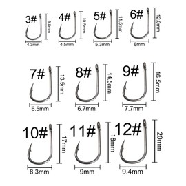 ZLXHDL Fishing Hooks, 1000 Pieces Carbon Steel Fishing Hooks, 3 to 12 Sizes, Steel Fishing Hooks with Barbs, Accepting Pipe Fixing Rings for Fishing in the Sea and Lake