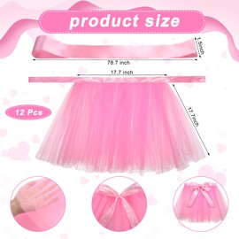 Timgle 12 Set Pink Tulle Tutu Chair Skirt Bulk with Sash Bow Baby Shower Party Throne Chair Decorations for Party Wedding Baby Shower Birthday Supplies(Pink)