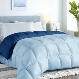 ROYALE LINENS Reversible Comforter - Queen Size Duvet Insert - All Season Soft Quilted Comforters with 8 Corner Tabs - Down Alternative Bedding Comforter - Duvet Insert (Navy/Lake Blue, Queen 88"x88")