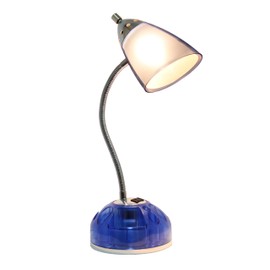 Simple Designs LD1015-CBL-LB 19.5" Flossy Organizer Desk Lamp with Charging Outlet Lazy Susan Base and LED Bulb, Blue