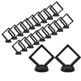 Voittozege 20 PCS Coin Display Frame, 3D Black Floating Display Frames with Stands Holder, 3.5" Square Floating Display Frame Case for Pins Coins Gems Chip, Championship Ring, Jewelry