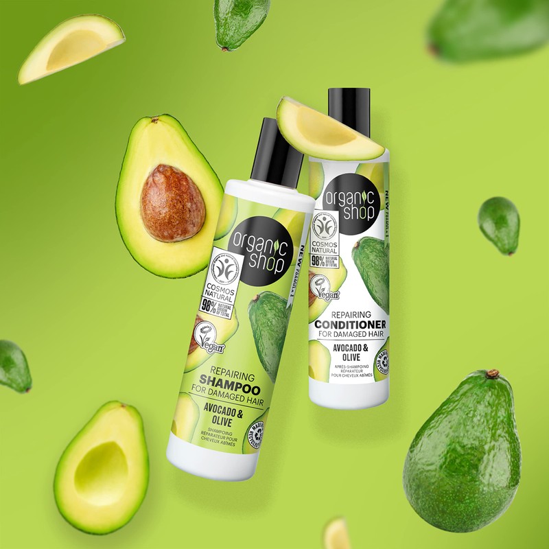 Organic Shop Repairing Shampoo for Damaged Hair Avocado and Olive,